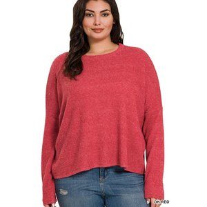 Zenana Dark Red Ribbed Dolman Long Sleeve Sweater Size 2X/3X NWOT